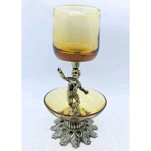 Metal Tone Amber Glass Two Tier Angel Cupid Cherub Candle Candy Tidbit Libbey?